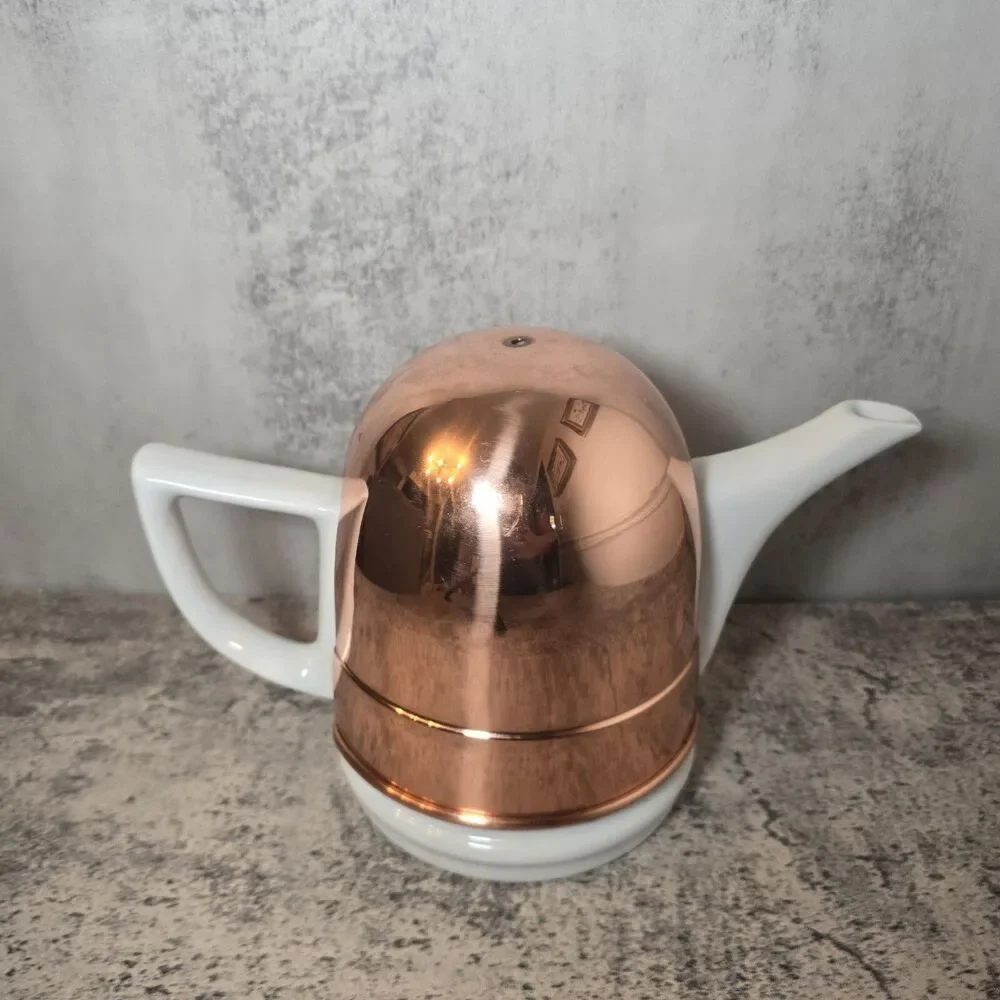 Vintage Old Dutch Copper Cover White Ceramic Tea Pot- Excellent Condition **Read